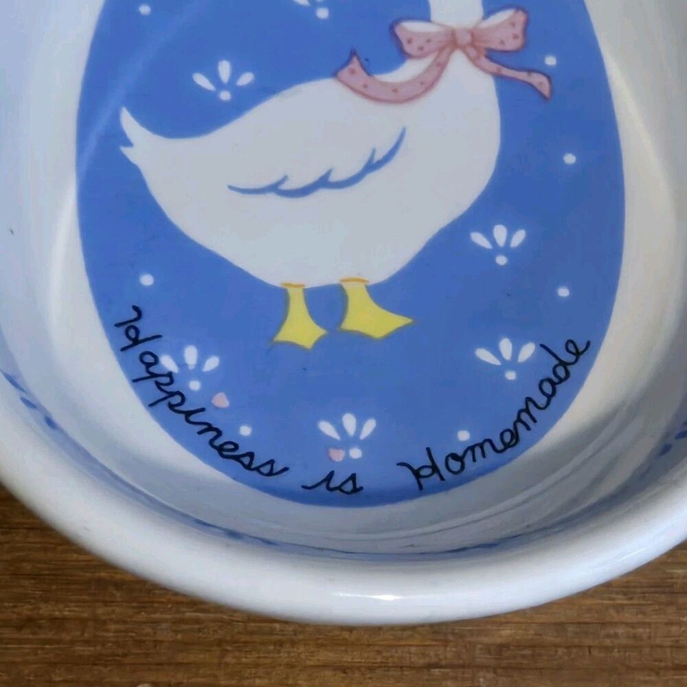 Vintage Ceramic Blue & White Country Goose Bow Flowers Spoon Rest, 1987 W.A. - Picture 3 of 4
